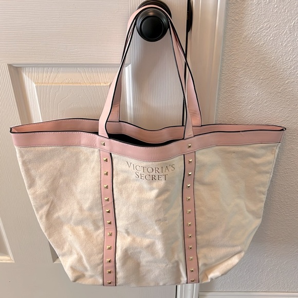VICTORIA’S SECRET • Pink & Cream Studded Tote Shoulder Bag Purse - Picture 6 of 6